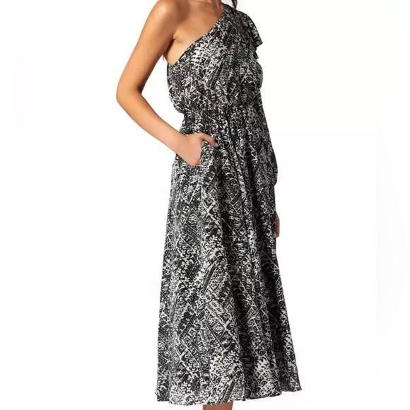 Joie June Ikat Print One-Shoulder Silk Dress - Picture 2 of 11